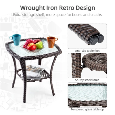 Outdoor Swivel Wicker Glider Patio Chairs With Table Set, 3PCS Outdoor Bistro Set With 4inch Thick Cushions And Coffee Table For Porch, Balcony 4 Outdoor Swivel Wicker Glider Patio Chairs With Table Set, 3PCS Outdoor Bistro Set With 4inch Thick Cushions And Coffee Table For Porch, Balcony - Image 4