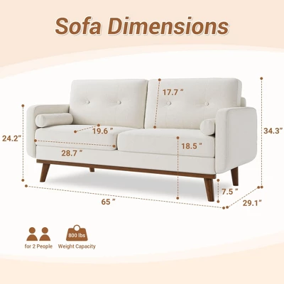 65" Loveseat Sofa, Mid Century Modern Couch Comfy Love Seat Couches, 2 Seater Deep Seat Couch Linen Upholstered Couches For Bedroom Small Space 6 65" Loveseat Sofa, Mid Century Modern Couch Comfy Love Seat Couches, 2 Seater Deep Seat Couch Linen Upholstered Couches For Bedroom Small Space - Image 6