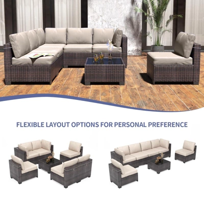 Garvee 7 Piece Outdoor Patio Furniture Set, PE Rattan Wicker Sofa Set, Outdoor Sectional Furniture Chair Set With Cushions And Tea Table 1 Garvee 7 Piece Outdoor Patio Furniture Set, PE Rattan Wicker Sofa Set, Outdoor Sectional Furniture Chair Set With Cushions And Tea Table