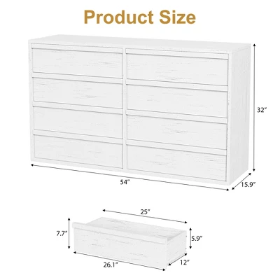 Garvee 8 Drawer Dresser For Bedroom, 54" White Double Dresser Organizer With Concave Handle, Modern Chest Of Drawer For Bedroom Living Room Nursery 6 Garvee 8 Drawer Dresser For Bedroom, 54" White Double Dresser Organizer With Concave Handle, Modern Chest Of Drawer For Bedroom Living Room Nursery - Image 6