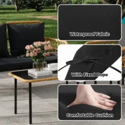 4-Piece Patio Set With Deep Seating & Waterproof Cushions, Boho Wicker Furniture With Coffee Table For Balcony, Backyard, Garden 12 4-Piece Patio Set With Deep Seating & Waterproof Cushions, Boho Wicker Furniture With Coffee Table For Balcony, Backyard, Garden -Garvee Sales GUEST 85a60781 8ad3 47f8 96ef 93f90c137bde