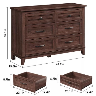 6 Dresser Cabinet, 47" Wide Drawer Dresser With Storage Freestanding, Wooden Closet Dresser Storage Chest For Bedroom Living Room 2 6 Dresser Cabinet, 47" Wide Drawer Dresser With Storage Freestanding, Wooden Closet Dresser Storage Chest For Bedroom Living Room - Image 2