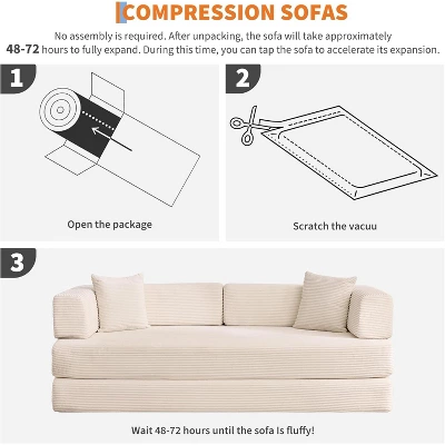 78.8'' Convertible Sleeper Floor Sofa Bed W/Pillows, 5-in-1 Corduroy Floor Couch, Folding Mattress Couch Loveseat With Fixed-Shape Frame, No Assembly 7 78.8'' Convertible Sleeper Floor Sofa Bed W/Pillows, 5-in-1 Corduroy Floor Couch, Folding Mattress Couch Loveseat With Fixed-Shape Frame, No Assembly - Image 7