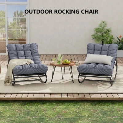Patio Rocking Chair With Thick Cushion, Comfy Indoor/Outdoor Lounge Rocker For Porch, Garden, Living Room 7 Patio Rocking Chair With Thick Cushion, Comfy Indoor/Outdoor Lounge Rocker For Porch, Garden, Living Room - Image 7