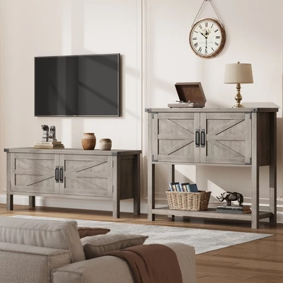 Farmhouse Entryway Table With 2-Door Cabinet, Wood Console Table With Storage, Coffee Bar Cabinet, Sofa Tables Buffet Sideboard 3 Farmhouse Entryway Table With 2-Door Cabinet, Wood Console Table With Storage, Coffee Bar Cabinet, Sofa Tables Buffet Sideboard - Image 3