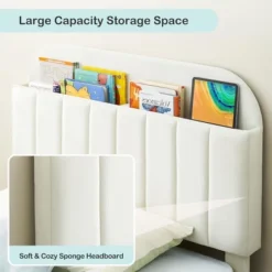 Garvee Twin Bed Frames, Upholstered Platform Bed Frame With Bookcase Headboard, Velvet Platform Bed Mattress Foundation, Easy Assembly, White -Garvee Sales GUEST 871ac38a 3dcb 4e70 9b30 2e2f37d4f288