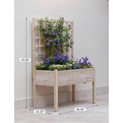 Elevated Garden Planter Box With Trellis, 46"x23"x65" Wooden Standing Raised Bed For Climbing Plants, Vegetables, Flowers - Includes Waterproof Liner 2 Elevated Garden Planter Box With Trellis, 46"x23"x65" Wooden Standing Raised Bed For Climbing Plants, Vegetables, Flowers - Includes Waterproof Liner - Image 2