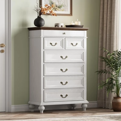 Farmhouse Tall Dresser For Bedroom With 7 Drawers, 50" Tall Large Wood Chest Of Drawers 8 Farmhouse Tall Dresser For Bedroom With 7 Drawers, 50" Tall Large Wood Chest Of Drawers - Image 8
