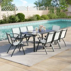 9 PCS Aluminum Patio Dining Set, Outdoor Furniture Set With 8 Stackable Aluminum Dining Chairs And Table, Outdoor Table And Chairs, Black 11 9 PCS Aluminum Patio Dining Set, Outdoor Furniture Set With 8 Stackable Aluminum Dining Chairs And Table, Outdoor Table And Chairs, Black -Garvee Sales GUEST 875ccfbb 23a2 4dc6 953f 1a821c21f445