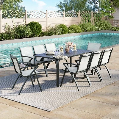 9 PCS Aluminum Patio Dining Set, Outdoor Furniture Set With 8 Stackable Aluminum Dining Chairs And Table, Outdoor Table And Chairs, Black 5 9 PCS Aluminum Patio Dining Set, Outdoor Furniture Set With 8 Stackable Aluminum Dining Chairs And Table, Outdoor Table And Chairs, Black - Image 5