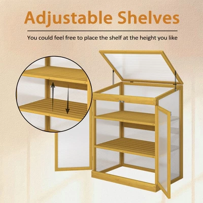 Wooden Greenhouse For Outdoors, 3 Tier Plant House With Transparent Openable Roof, Polycarbonate Garden Greenhouse For Patio Garden Backyard 6 Wooden Greenhouse For Outdoors, 3 Tier Plant House With Transparent Openable Roof, Polycarbonate Garden Greenhouse For Patio Garden Backyard - Image 6