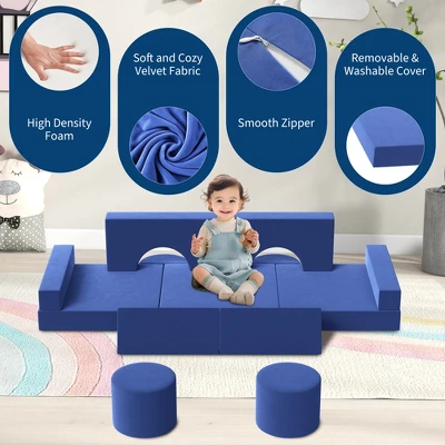 Kids Couch For Building Fort Toy,13pcs DIY Toddler Sofa,Velvet Toddler Futon Sofa Bed For Playroom, Bedroom,Grey 2 Kids Couch For Building Fort Toy,13pcs DIY Toddler Sofa,Velvet Toddler Futon Sofa Bed For Playroom, Bedroom,Grey - Image 2