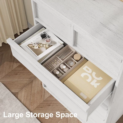 Garvee 7 Drawer Dresser For Bedroom, White 7 Chest Of Drawers Tall With Concave Handles, Wooden Dresser Organizer For Living Room Nursery Entryway 3 Garvee 7 Drawer Dresser For Bedroom, White 7 Chest Of Drawers Tall With Concave Handles, Wooden Dresser Organizer For Living Room Nursery Entryway - Image 3