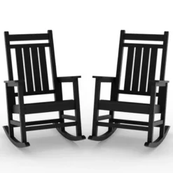 Outdoor HDPE Rocking Chairs Set Of 2, HDPE Oversized Patio Rocking Chairs, All Weather Resistant Porch Rocker, Heavy Duty Front Plastic Rockers