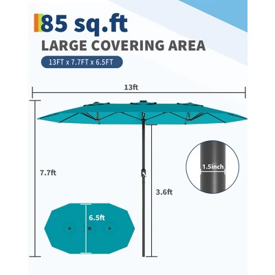 13ft Large Patio Umbrella, Outdoor Double-Sided Rectangle Market Umbrella Outside Umbrellas For Poolside Lawn Backyard 5 13ft Large Patio Umbrella, Outdoor Double-Sided Rectangle Market Umbrella Outside Umbrellas For Poolside Lawn Backyard - Image 5