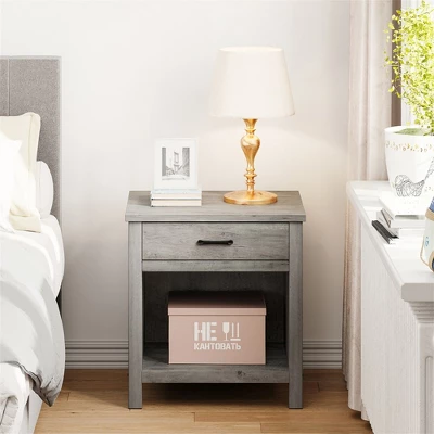 Garvee Farmhouse Gray Nightstand With Drawer And Storage Shelf For Bedroom Living Room 5 Garvee Farmhouse Gray Nightstand With Drawer And Storage Shelf For Bedroom Living Room - Image 5