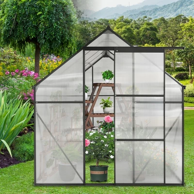 6x8 FT Polycarbonate Greenhouse, Aluminum Walk-in Greenhouses With Sliding Door & Raised Base, Plant Greenhouse For Outdoor Garden Backyard 1 6x8 FT Polycarbonate Greenhouse, Aluminum Walk-in Greenhouses With Sliding Door & Raised Base, Plant Greenhouse For Outdoor Garden Backyard