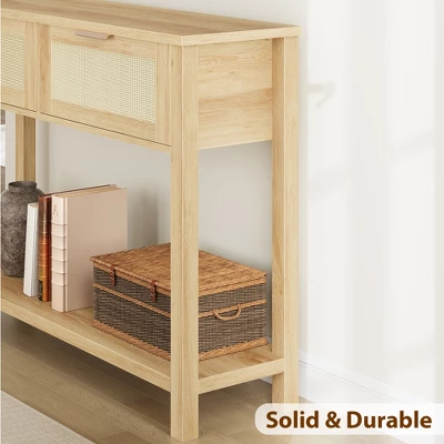 Entryway Table With Drawers, Rattan Console Table With Storage, Boho 2-Tier Sofa Table For Living Room And Hallway 7 Entryway Table With Drawers, Rattan Console Table With Storage, Boho 2-Tier Sofa Table For Living Room And Hallway - Image 7