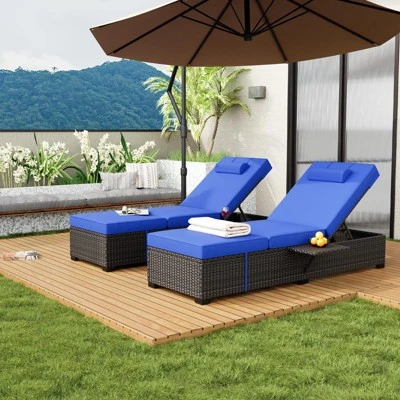 Set Of 2 Outdoor Adjustable Wicker Lounge Chairs With Soft Cushions, Chaise Recliner For Garden, Pool, Deck – Gray And Taupe 6 Set Of 2 Outdoor Adjustable Wicker Lounge Chairs With Soft Cushions, Chaise Recliner For Garden, Pool, Deck – Gray And Taupe - Image 6