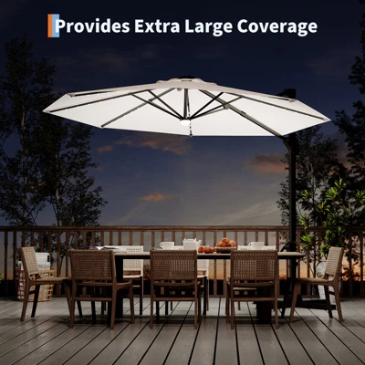 10FT Cantilever Umbrella W/ Solar Lights, 360° Rotation & Tilt, Easy Crank, UV Protection For Pool, Deck, Backyard 2 10FT Cantilever Umbrella W/ Solar Lights, 360° Rotation & Tilt, Easy Crank, UV Protection For Pool, Deck, Backyard - Image 2