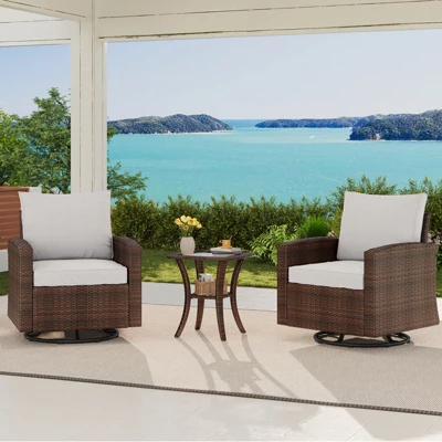 GARVEE Patio Wicker Swivel Rocker Chairs, 3 Piece Outdoor Rattan Patio Furniture Set With Comfy Cushions Tempered Glass Top Table, Bistro Chair Sets 9 GARVEE Patio Wicker Swivel Rocker Chairs, 3 Piece Outdoor Rattan Patio Furniture Set With Comfy Cushions Tempered Glass Top Table, Bistro Chair Sets - Image 9