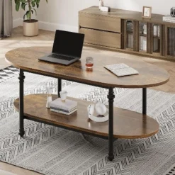 Oval Coffee Table Unique Tea Table 47.2" Mid Century Cocktail Table Low Storage Coffee Table -Garvee Sales GUEST 8999e62e 240d 4f1c 8753 1f34a14fe378