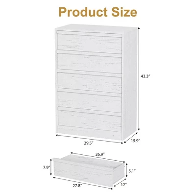 Garvee 5 Tall Wooden Drawer Dresser, Modern 5 Chest Of Drawers With Storage Freestanding, For Bedroom, Living Room, White 6 Garvee 5 Tall Wooden Drawer Dresser, Modern 5 Chest Of Drawers With Storage Freestanding, For Bedroom, Living Room, White - Image 6
