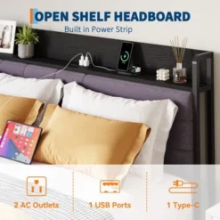 Full Bed Frame With Headboard And Storage, Heavy Duty Bed Frames With 2 Storage Drawers, Black Bedframe With Charging Station, No Box Spring Needed -Garvee Sales GUEST 89e6d683 b872 489c 8e20 04fb8eb314e5