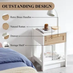 Rattan Nightstand, Modern End Table With Drawer, Nightstand Side Table With Accessories For Living Room Bedroom -Garvee Sales GUEST 8a35711d 8755 40ab 8c7b 78348407228d