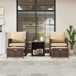 GARVEE 5 Piece Patio Furniture Set, PE Wicker Lounge Chairs With Soft Cushions, All Weather Design With Ottoman & Coffee Table, Outdoor -Garvee Sales GUEST 8a39cea1 709e 43fc 8caa 908491bc0d96