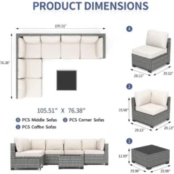 Garvee 7-Piece Patio Furniture Set, Rattan Wicker Sectional With Cushions, Modular Conversation Couch Set For Porch, Garden, Or Deck