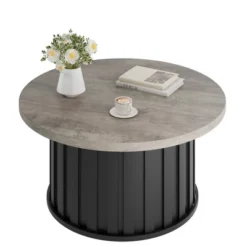 Garvee Round Coffee Table, Mid Century Modern Coffee Table With Metal Base, 31.9" Fluted Center Table For Living Room, Home Small Space, 16 Garvee Round Coffee Table, Mid Century Modern Coffee Table With Metal Base, 31.9" Fluted Center Table For Living Room, Home Small Space, -Garvee Sales GUEST 8a766824 d008 4393 b397 04e80e4f5545