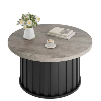 Garvee Round Coffee Table, Mid Century Modern Coffee Table With Metal Base, 31.9" Fluted Center Table For Living Room, Home Small Space, 8 Garvee Round Coffee Table, Mid Century Modern Coffee Table With Metal Base, 31.9" Fluted Center Table For Living Room, Home Small Space, - Image 8