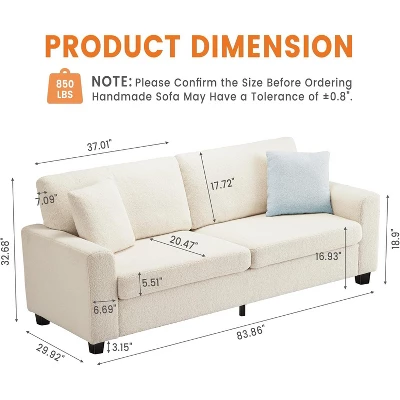 83" Modern 3-Seater Sofa, Deep Seat Couch With Wide Armrest, Removable Washable Cushion Cover, Boucle Fabric, Cozy Couch For Living Room Or Apartment 2 83" Modern 3-Seater Sofa, Deep Seat Couch With Wide Armrest, Removable Washable Cushion Cover, Boucle Fabric, Cozy Couch For Living Room Or Apartment - Image 2