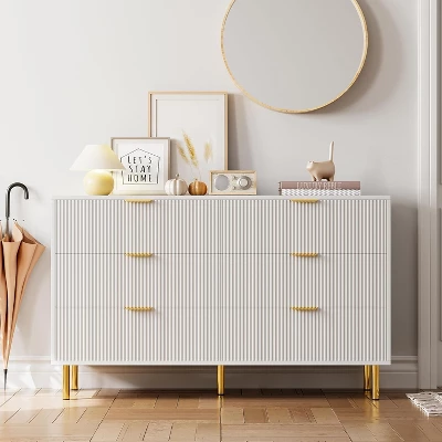 Dresser, Modern 6 Drawer Dresser For Bedroom With Gold Handle And Large Drawer, Wood Double Chest Of Drawers And Storage Organizer For Living Room 9 Dresser, Modern 6 Drawer Dresser For Bedroom With Gold Handle And Large Drawer, Wood Double Chest Of Drawers And Storage Organizer For Living Room - Image 9