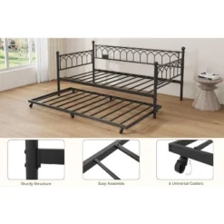 Twin Size Daybed With Pop-Up Trundle & LED Lights, Pull Out Bed With Charging Station And Pull Out Turundle, Metal Sofa Bed Frame For Living Room 17 Twin Size Daybed With Pop-Up Trundle & LED Lights, Pull Out Bed With Charging Station And Pull Out Turundle, Metal Sofa Bed Frame For Living Room -Garvee Sales GUEST 8b08d7de b50d 4ded 9091 c6f0bcf8aeb0