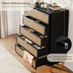 Garvee Rattan 5 Drawer Dresser For Bedroom, Tall Chest With Wide Top And Deep Storage Drawers For Living Room, Hallway, Kids Room -Garvee Sales GUEST 8b9fc6d2 1362 48d9 bcaa 15d719a1627f