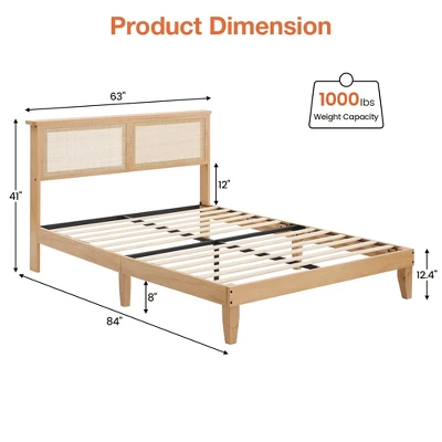 Deluxe Solid Wood Bed Frame With Natural Rattan Headboard,Platform Bed Frame, Mattress Foundation, Noise-Free, No Box Spring Needed 4 Deluxe Solid Wood Bed Frame With Natural Rattan Headboard,Platform Bed Frame, Mattress Foundation, Noise-Free, No Box Spring Needed - Image 4