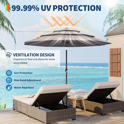 Outdoor 3 Tier Vented Large Market Table Umbrella, 9FT Patio 3 Tier Umbrella Canopy, Heavy Duty Patio Umbrellas 3 Tiers, 8 Ribs, Hand Crank 7 Outdoor 3 Tier Vented Large Market Table Umbrella, 9FT Patio 3 Tier Umbrella Canopy, Heavy Duty Patio Umbrellas 3 Tiers, 8 Ribs, Hand Crank - Image 7