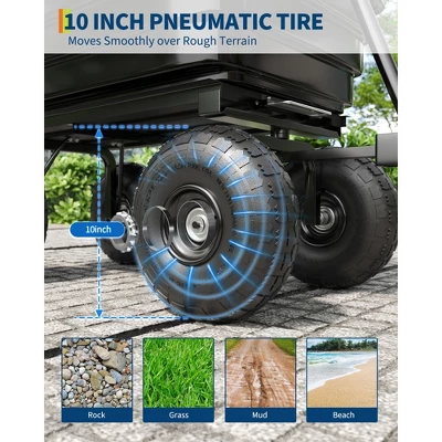 4 Cu. Ft. Poly Dump Cart - Heavy Duty 600 LBS Garden Cart, 10" No-Flat Tires & 180° Handle, Rust-Proof, For Yard, Landscaping, Gardening 2 4 Cu. Ft. Poly Dump Cart - Heavy Duty 600 LBS Garden Cart, 10" No-Flat Tires & 180° Handle, Rust-Proof, For Yard, Landscaping, Gardening - Image 2