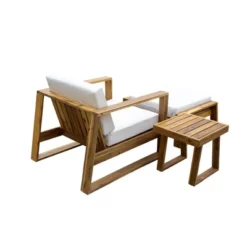 Outdoor Chaise Lounge Chair Set Of 3, Acacia Wood Conversation Set With Coffee Table, Pool Sunbathing Recliner With Ottoman For Porch Backyard -Garvee Sales GUEST 8dc999e2 8722 4e87 bf24 b74e4f0c5812