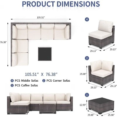 7 PCS Outdoor Patio Furniture Set, Wicker Sectional Sofa Set Rattan Modular Conversation Couch Set With Cushions For Outside, Garden, Balcony, Porch 1 7 PCS Outdoor Patio Furniture Set, Wicker Sectional Sofa Set Rattan Modular Conversation Couch Set With Cushions For Outside, Garden, Balcony, Porch