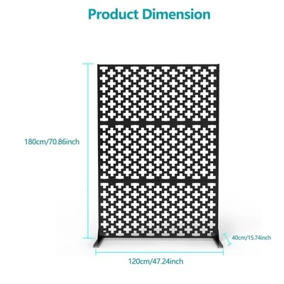 Metal Privacy Screen Outdoor 71"x47", Freestanding Decorative Privacy Fence Panel For Patio, Balcony, Deck, Garden, Indoor, Black Traditional 2 Metal Privacy Screen Outdoor 71"x47", Freestanding Decorative Privacy Fence Panel For Patio, Balcony, Deck, Garden, Indoor, Black Traditional - Image 2