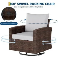 3-Piece Outdoor Wicker Bistro Set With Swivel Chairs - Modern Rattan Patio Furniture With Thick Cushions & Side Table -Garvee Sales GUEST 8e4798c6 e4fe 4796 9e5c 78ce19ded075