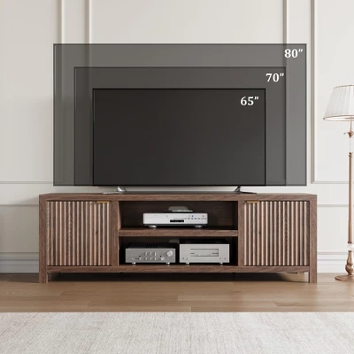 Garvee 70" TV Stand Entertainment Center With Storage, Fluted Door And Gold Handle, Wooden Media Console Cabinet For Living Room, Bedroom 3 Garvee 70" TV Stand Entertainment Center With Storage, Fluted Door And Gold Handle, Wooden Media Console Cabinet For Living Room, Bedroom - Image 3