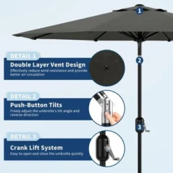10FT Outdoor Patio Umbrella With 8 Sturdy Ribs, Table Umbrella With Push Button Tilt And Crank, UV Protection Waterproof (Gray) 12 10FT Outdoor Patio Umbrella With 8 Sturdy Ribs, Table Umbrella With Push Button Tilt And Crank, UV Protection Waterproof (Gray) -Garvee Sales GUEST 8e674a00 6207 4e7a 9f69 cd99a83331d4 1