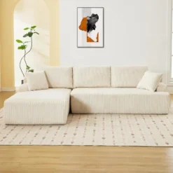 Modular Sectional Sofa, 106" Modular Cloud Couch, L-Shaped Corduroy Sectional Sofa With Chaise, No Assembly, Ultra-Plush Comfort