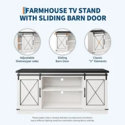 Farmhouse TV Stand And Entertainment Center For TV Up To 65 Inches With Sliding Barn Doors And Adjustable Shelf, White & Brown 10 Farmhouse TV Stand And Entertainment Center For TV Up To 65 Inches With Sliding Barn Doors And Adjustable Shelf, White & Brown -Garvee Sales GUEST 8efd970c c41a 4fd0 9d01 8cea4527ae59