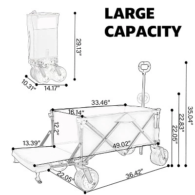 49" 300L Collapsible Folding Beach Wagon With Tailgate, All-Terrain 7"x 4" Big Wheels, Heavy Duty 400LBS Beach Wagon Cart For Garden Sports Camping 1 49" 300L Collapsible Folding Beach Wagon With Tailgate, All-Terrain 7"x 4" Big Wheels, Heavy Duty 400LBS Beach Wagon Cart For Garden Sports Camping