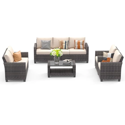 5-Piece Outdoor Patio Furniture Set, 7-Seat PE Rattan Sectional Sofa With Storage Table & Water-Repellent Cushions, Backyard, Deck, Poolside 5 5-Piece Outdoor Patio Furniture Set, 7-Seat PE Rattan Sectional Sofa With Storage Table & Water-Repellent Cushions, Backyard, Deck, Poolside - Image 5